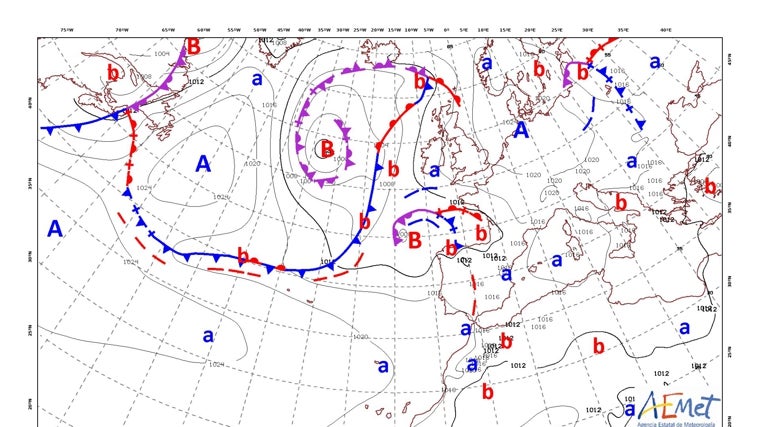 Una dana situada al noroeste de la península ascenderá en latitud para integrarse en la circulación general atmosférica