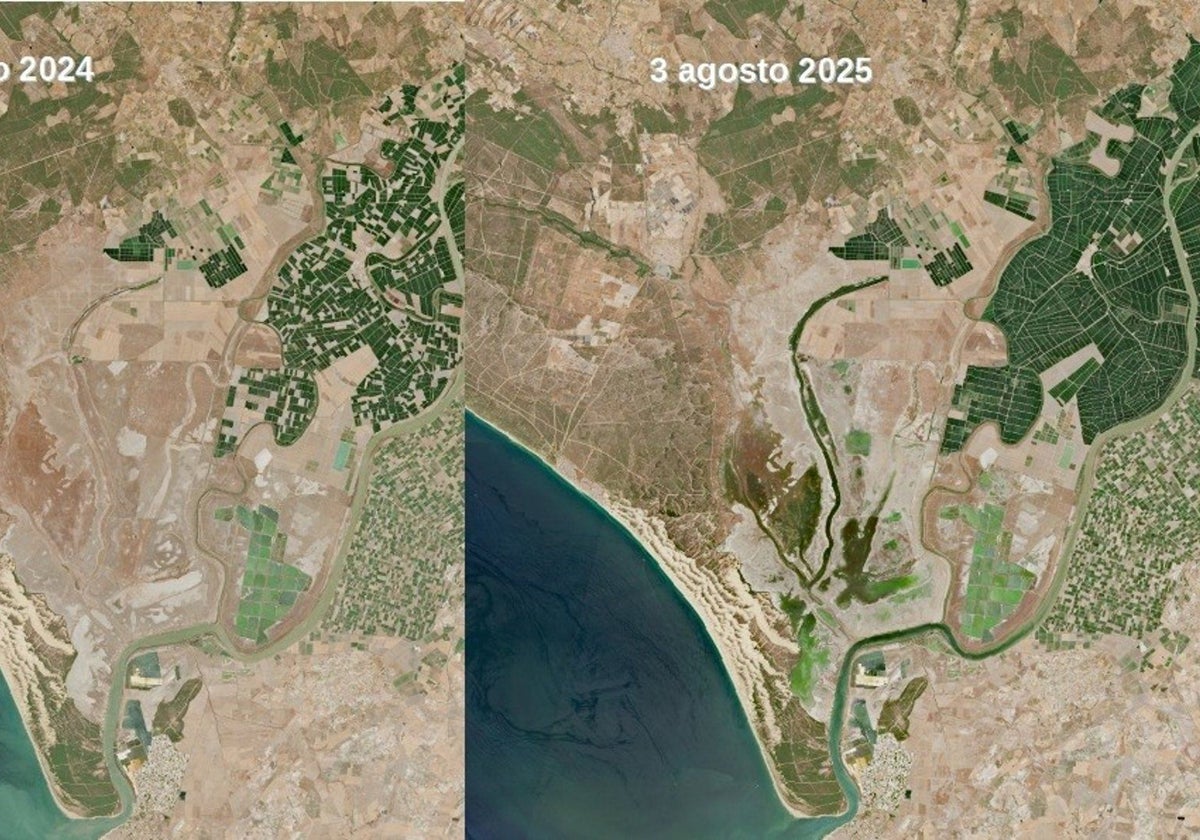 Comparativa de dos imágenes del satélite Sentinel-2 L2A del programa Copernicus del 3 de agosto pero con un año de diferencia
