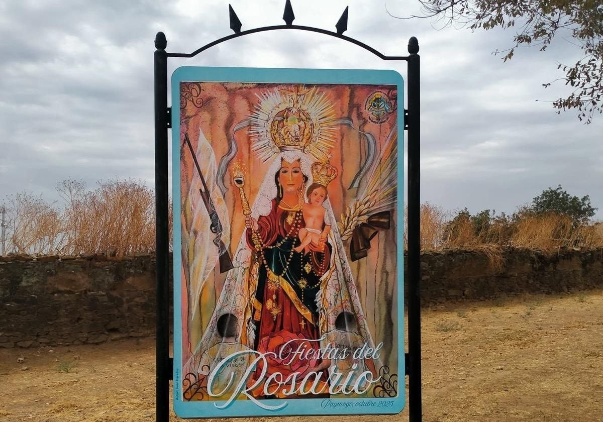 Uno de los carteles que anuncia las Fiestas del Rosario en Paymogo