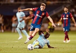Fermín López en el partido de Champions League del Barcelona contra el Amberes