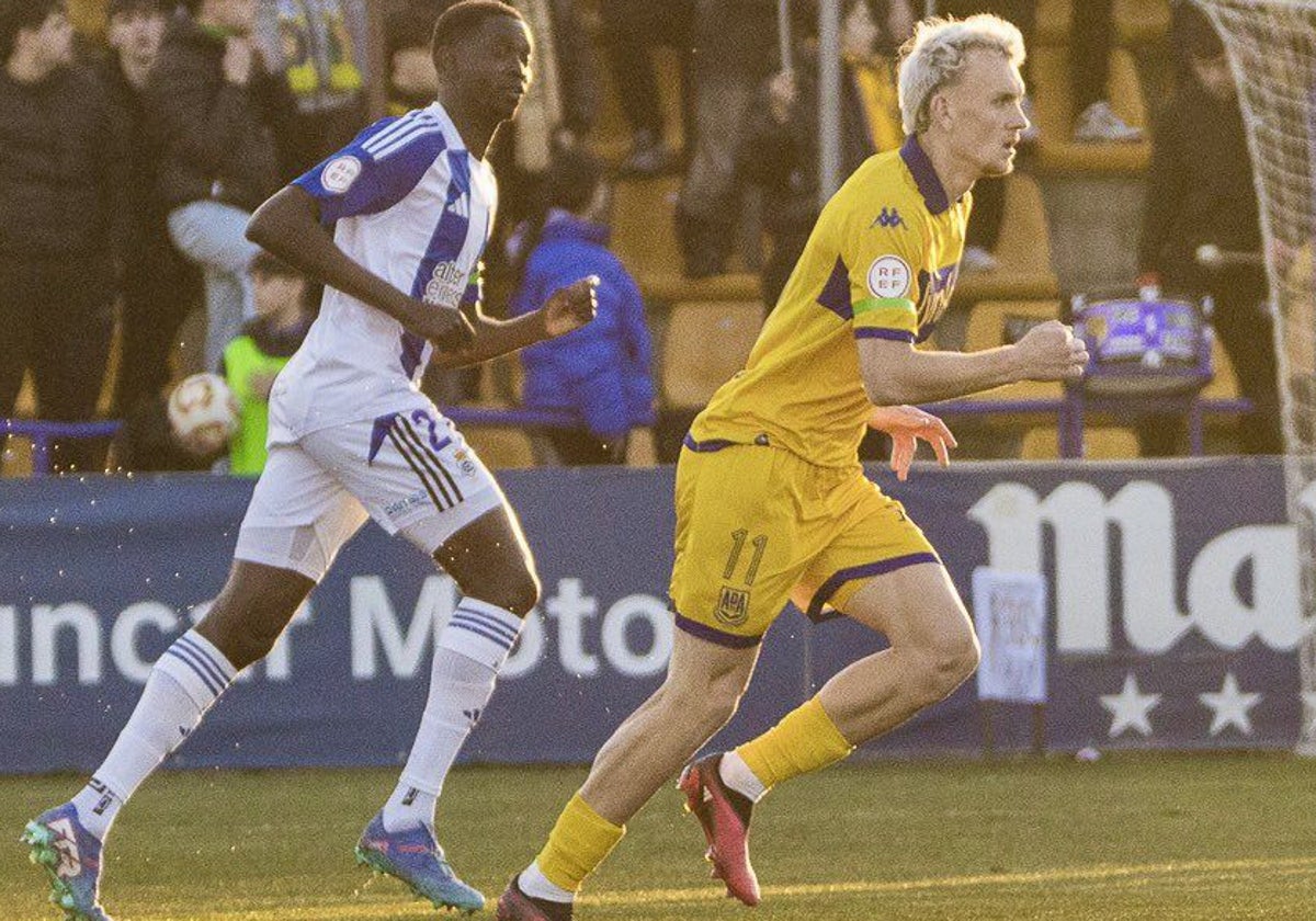 Malam Camará durante la derrota cosechada el sábado por el Recreativo en su visita al Alcorcón