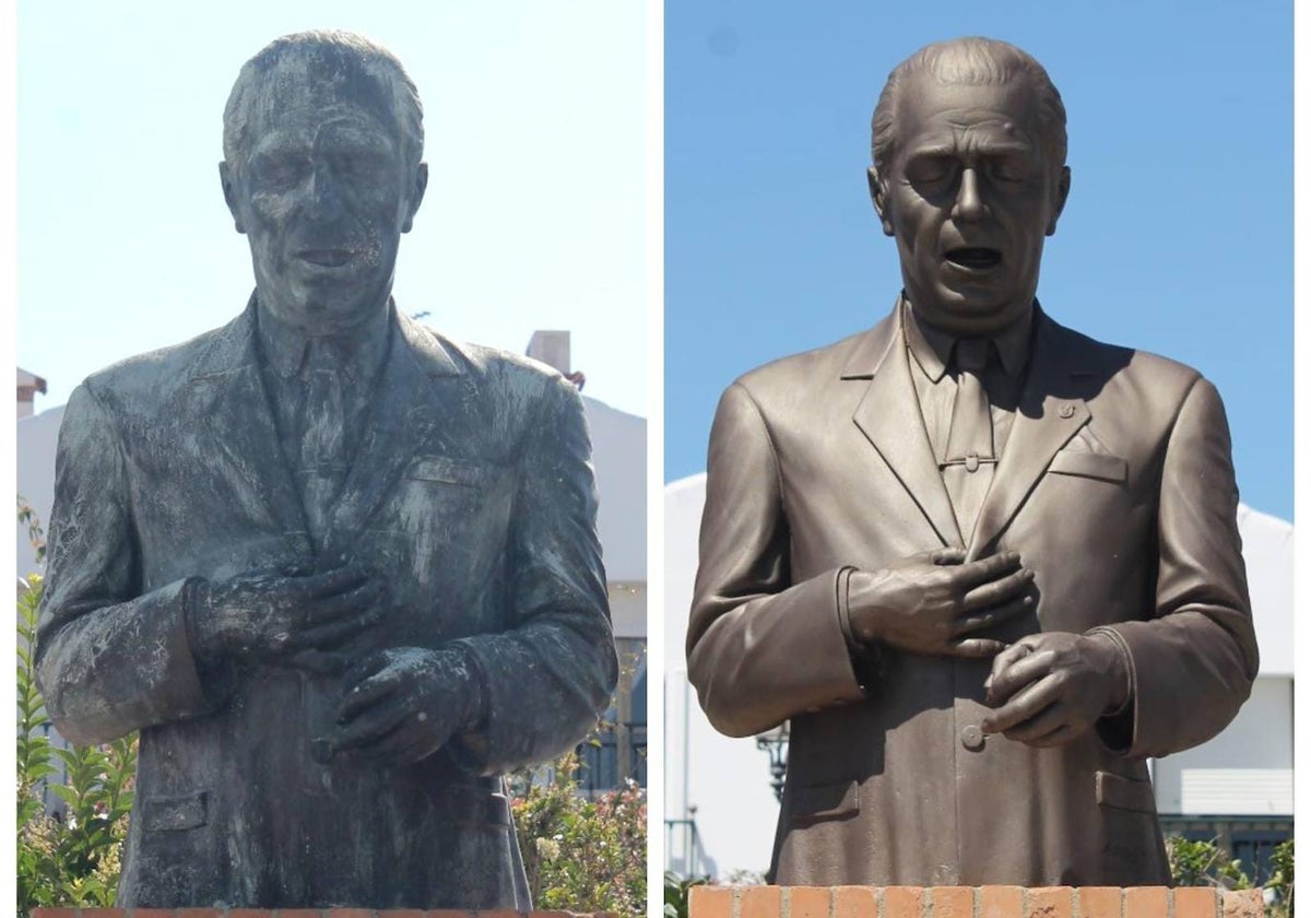 Antes y después de la estatua de Paco Toronjo en Alosno