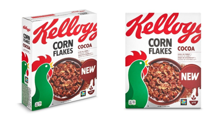 Caja de los cereales afectados por esta alerta alimentaria, Corn Flakes Cocoa, de Kellogg's