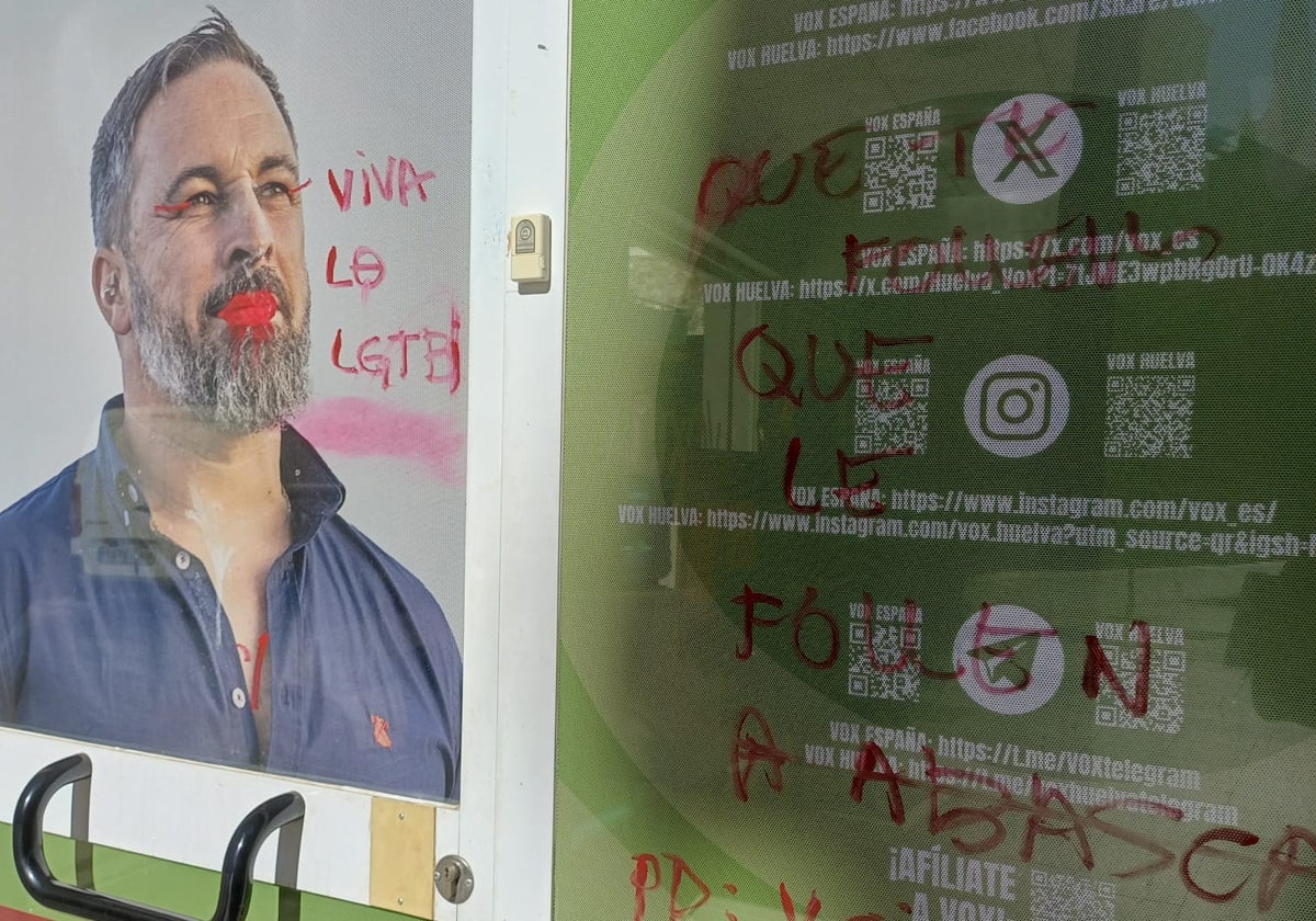Las pintadas contra Santiago Abascal en la sede de VOX en Huelva capital