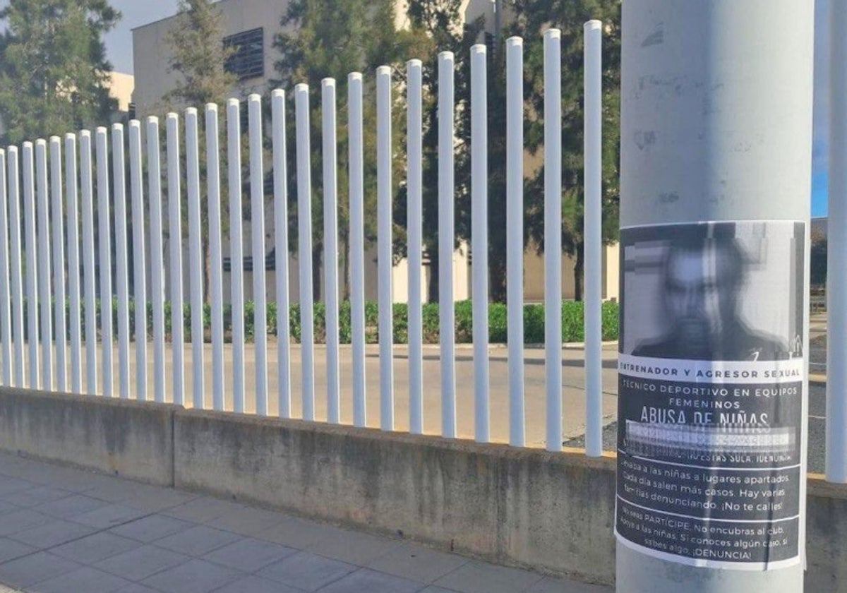 Carteles en la Universidad de Huelva en su día poniéndole cara al acusado