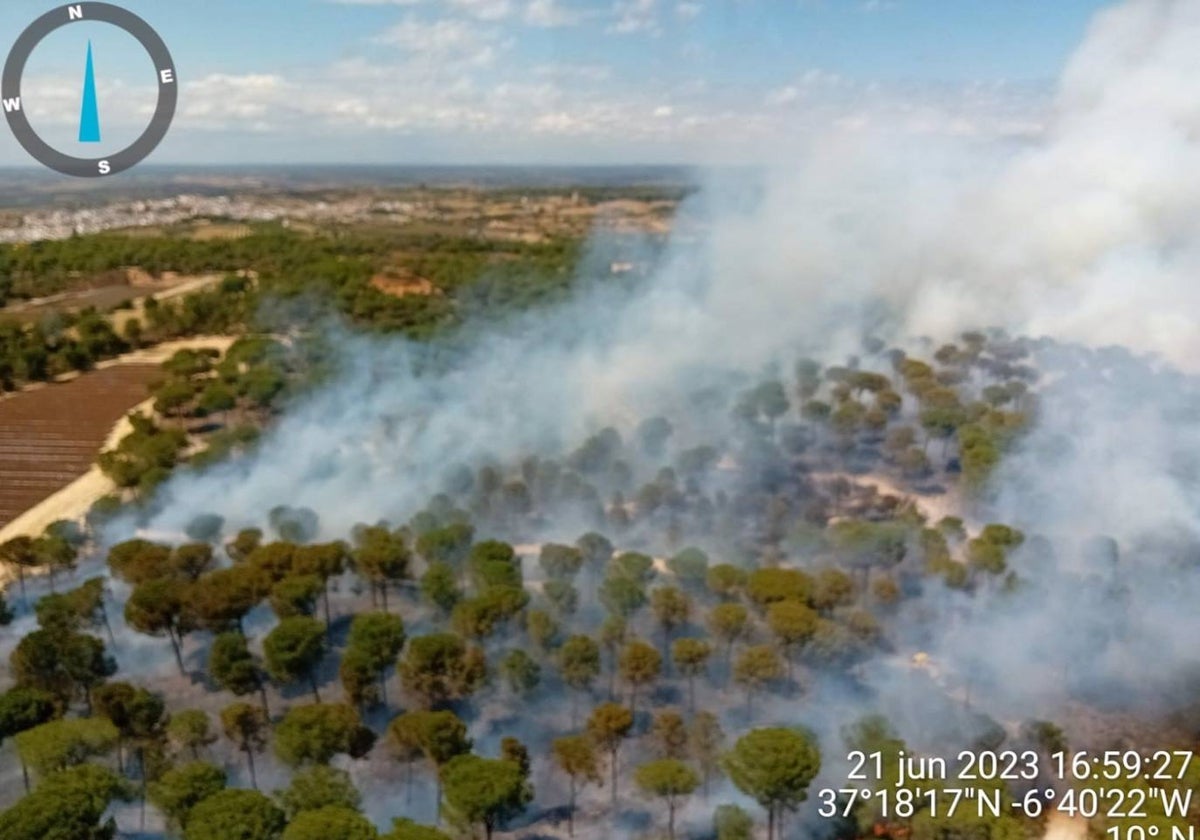 Fuego declarado en el paraje de El Corchito de Bonares