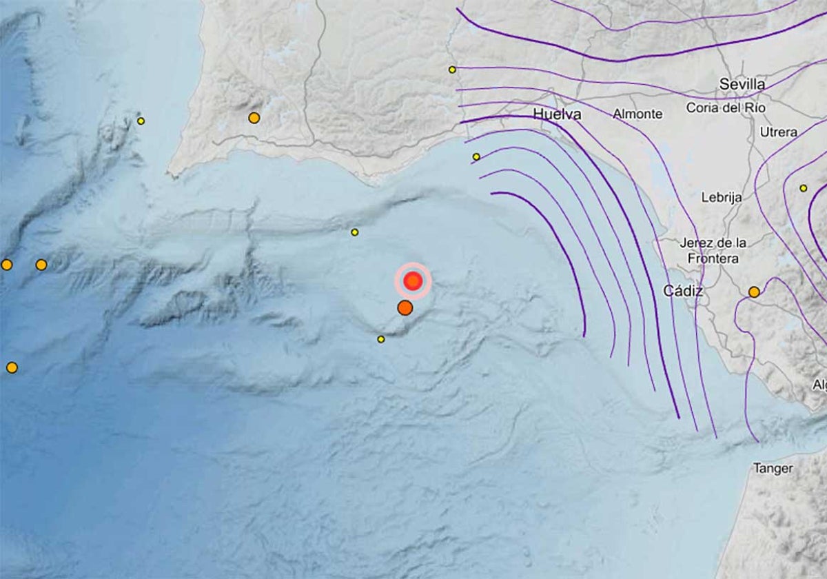 Ubicación de los dos terremotos, arriba el de esta tarde