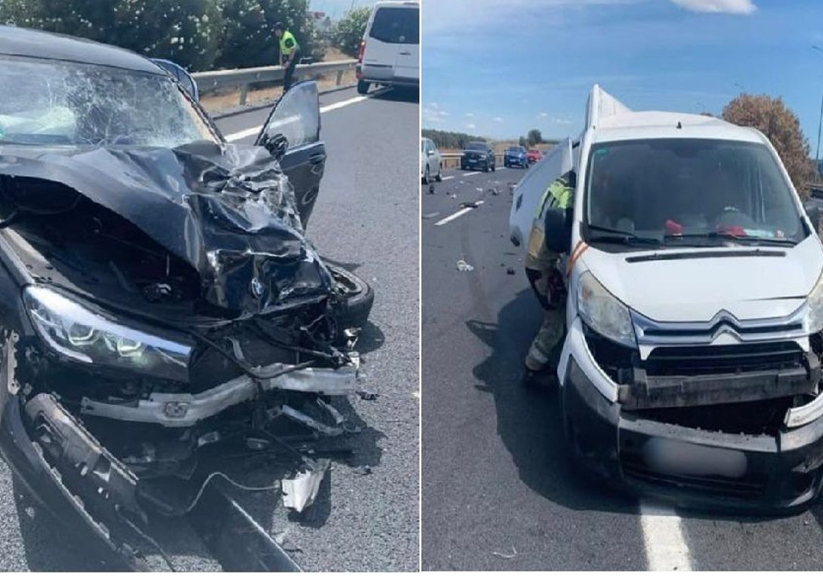 A la izquierda, el vehículo que causó el accidente y a la derecha. la furgoneta donde viajaban las víctimas