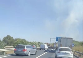 Extinguen un incendio en un paraje de Niebla que provocó retenciones en la A-49 de hasta de seis kilómetros entre Huelva y Sevilla