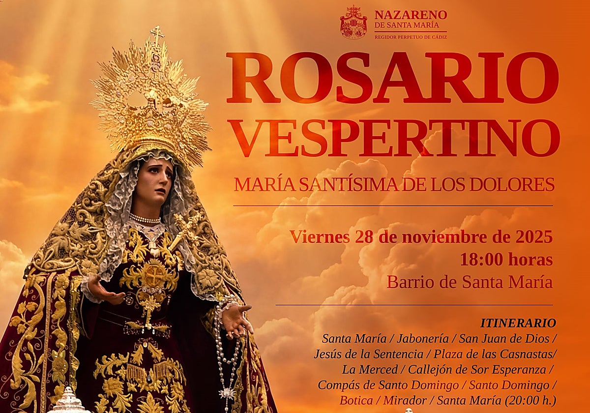Rosario Vespertino de la Virgen de los Dolores en Santa María de Cádiz: horario, recorrido y detalles de la convocatoria Rosario Vespertino de la Virgen de los Dolores en Santa María de Cádiz: horario, recorrido y detalles de la convocatoria