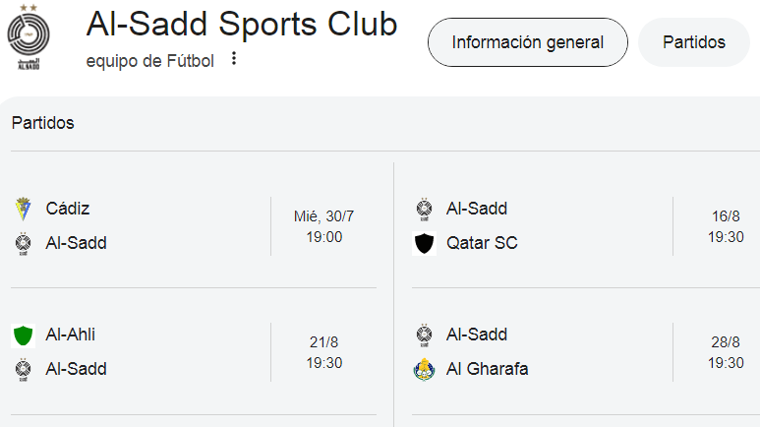 Calendario de encuentros del Al-Sadd SC.