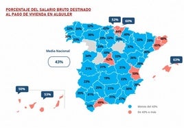 Mapa con los porcentajes de salario para el alquiler