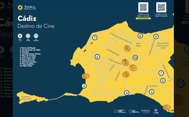 Mapa de Cádiz para hacer la ruta de Cine propuesta por Andalucía Film Commission