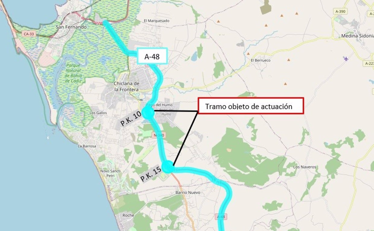 El Gobierno licita la rehabilitación del firme de un tramo en una calzada de la A-48 en Chiclana