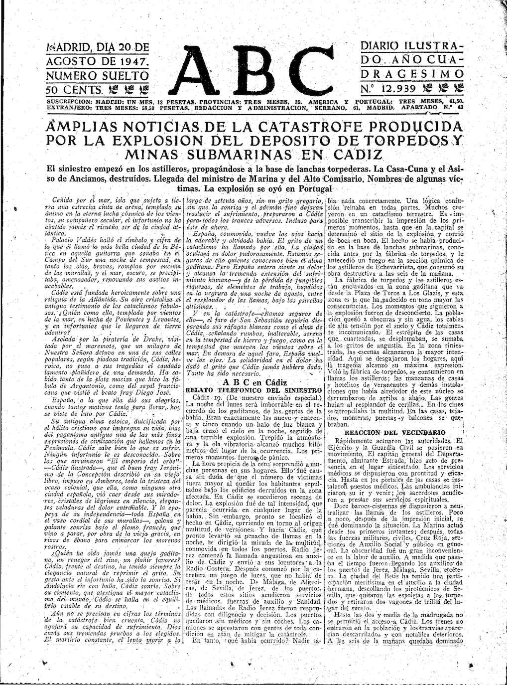 Las fotos de la Gran Explosión en Cádiz: así contó la prensa de la época la tragedia del 1947