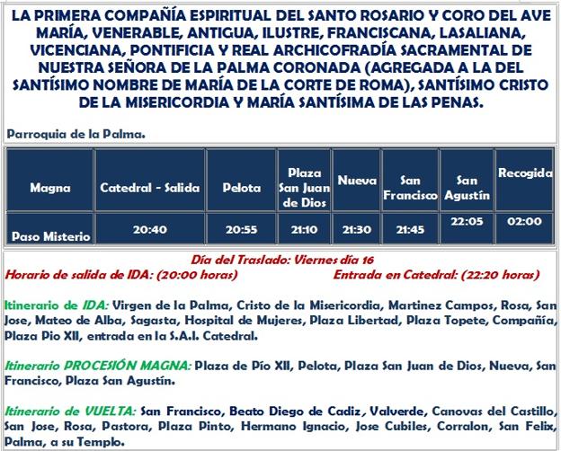 Magna Cádiz 2022: Horarios e itinerarios de los traslados y la procesión de este sábado