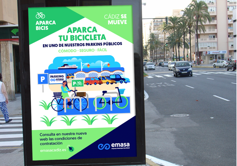 Ya se pueden alquilar las nuevas 108 plazas de aparcabicis instaladas en los aparcamientos de EMASA en Cádiz