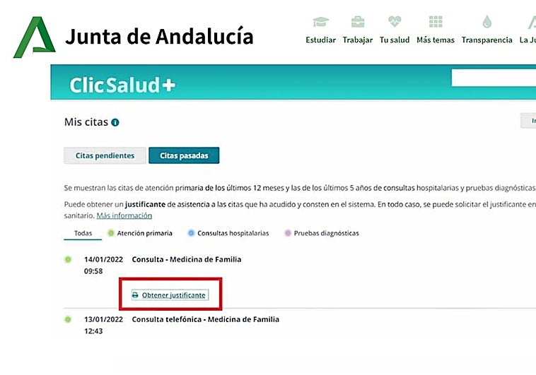 Novedad en el SAS para quienes acudan a una cita con su médico: recibe el justificante directamente