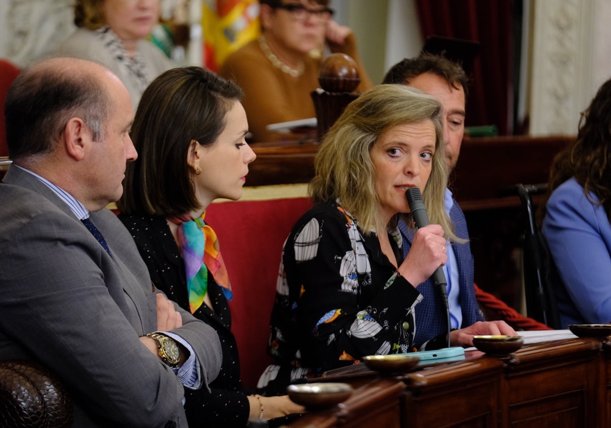 Maite González, honrando la memoria de Carlos Díaz durante el acto solemne celebrado en el Salón de Plenos.