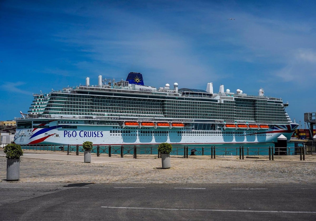 Vistas de un crucero anclado en el puerto de Cádiz.