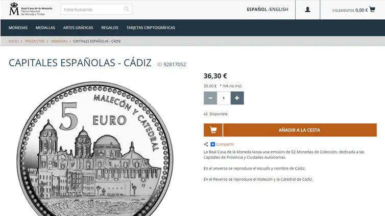 La Catedral y el Malecón del Campo del Sur de Cádiz, en una moneda de 5 euros: cómo conseguirla