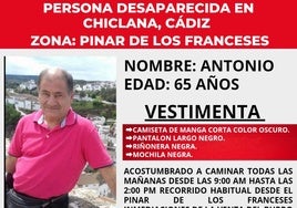 Buscan a un vecino de Chiclana de 65 años desaparecido este martes