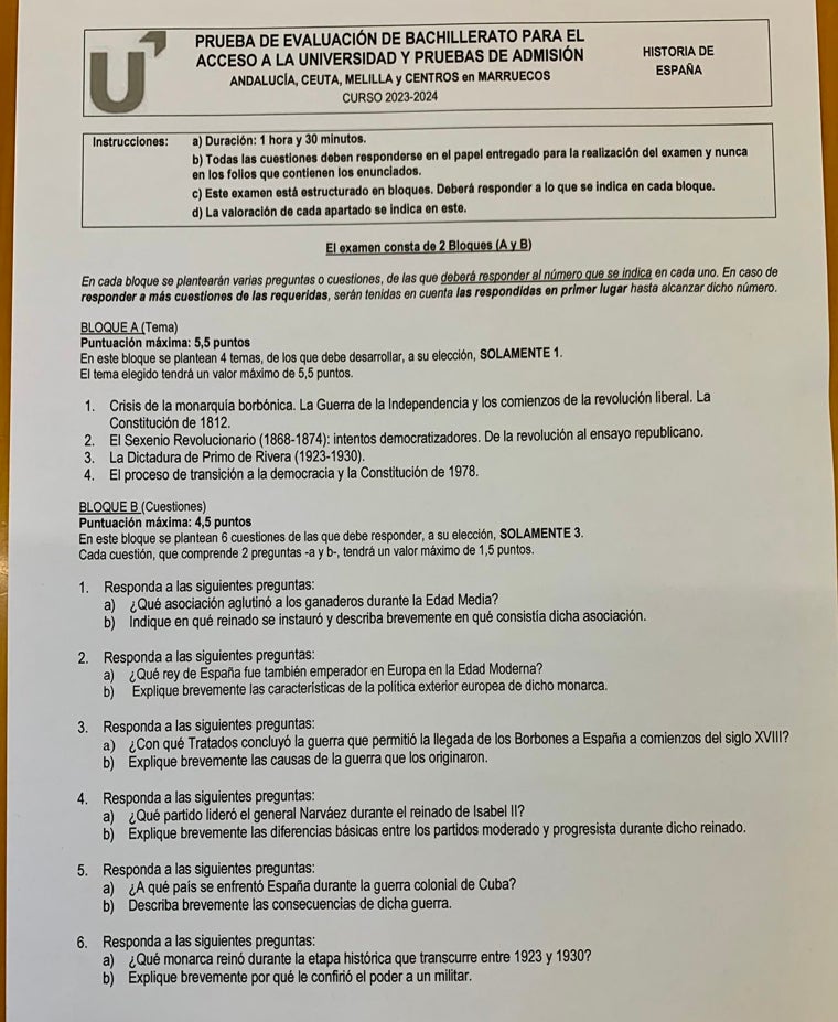 El examen de Historia en la PEvAU2024: sí, lo han vuelto a hacer