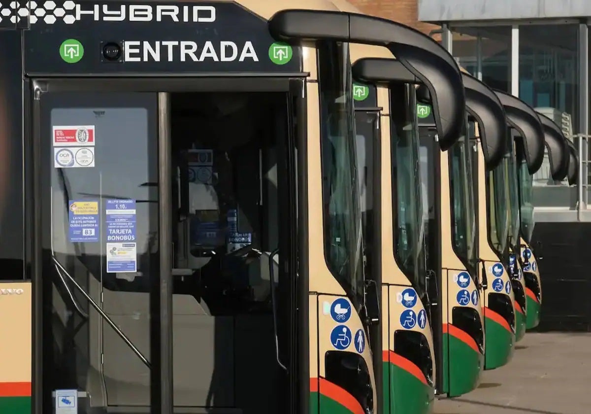 Imagen de los autobuses urbanos híbridos de la ciudad.