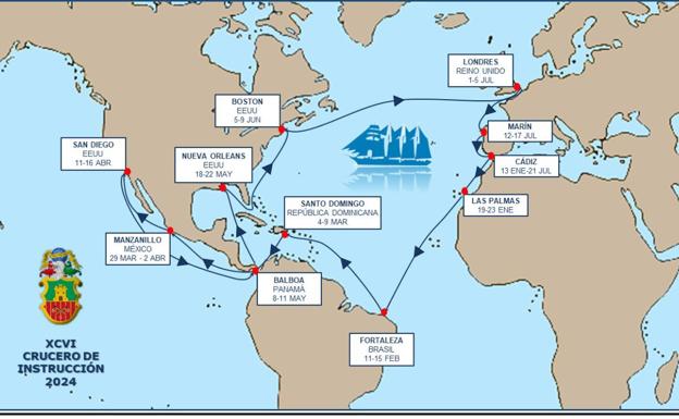 Elcano pone rumbo a Cádiz para completar una singladura de más de 20.000 millas en su XCVI Crucero de Instrucción