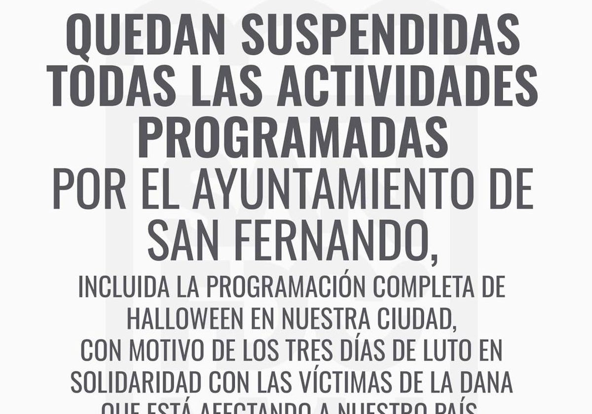 Suspendida la programación completa de Halloween en San Fernando por la DANA