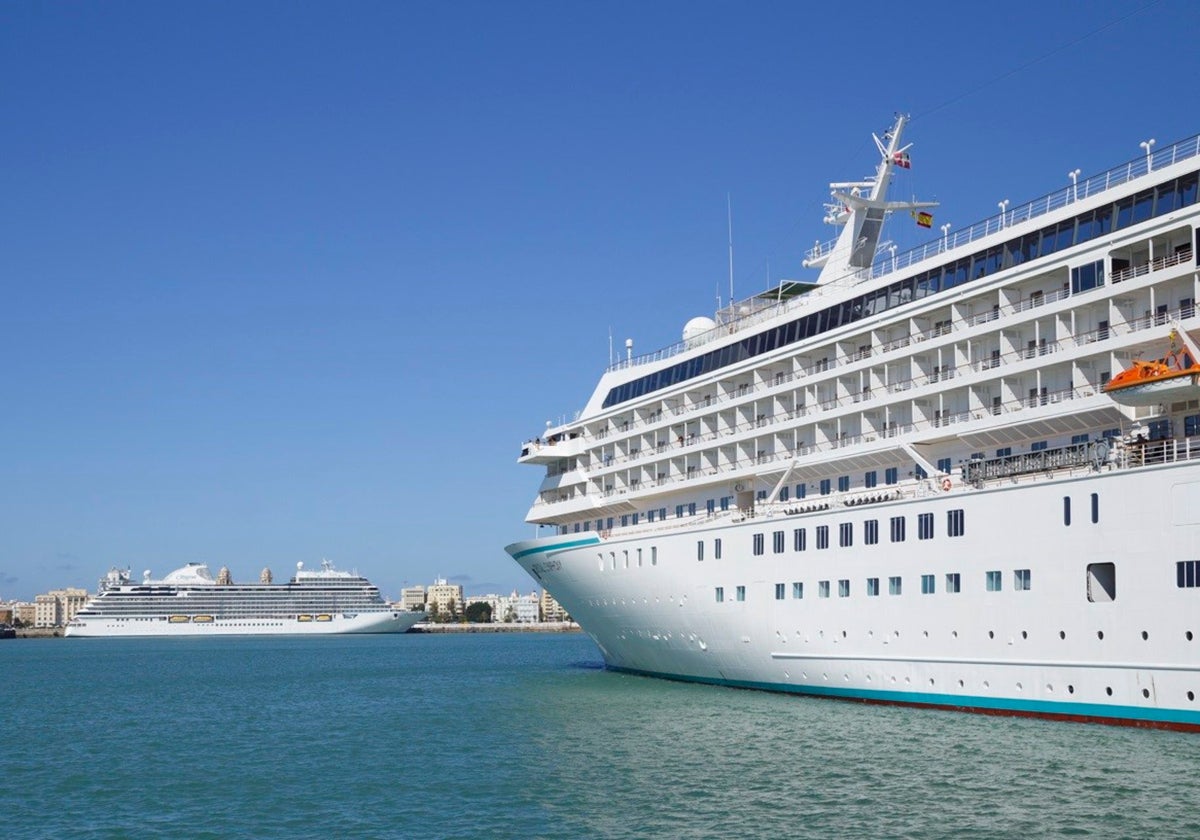 Dos cruceros comparten espacio en el muelle de Cádiz