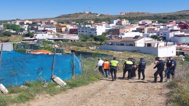 La intervención en el asentamiento ilegal de Los Pastores, en Algeciras, derriba 16 construcciones irregulares y retira perros, cabras, aves y caballos