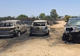 Un incendio en Jerez calcina tres vehículo y daña otros seis