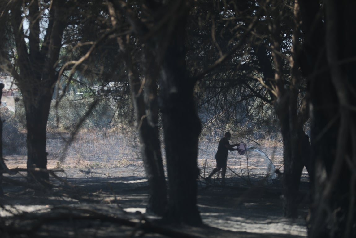 Fotos: Los vecinos se vuelcan para sofocar el incendio de Chiclana
