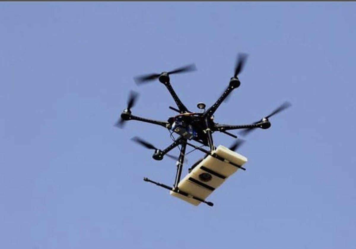 Un dron con una carga.