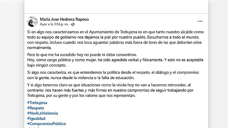 Publicación de la concejala en redes sociales