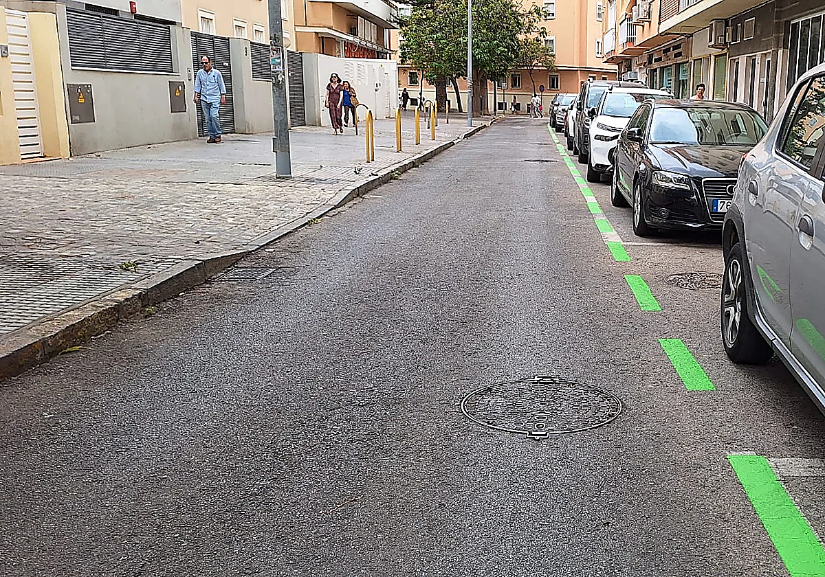 Coches aparcados en La Laguna en zona verde