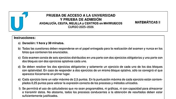 Así ha sido el examen de Matemáticas II de la Selectividad en Andalucía 2026