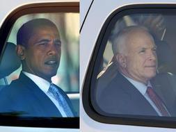 El demócrata Barack Obama y el republicano John McCain han llegado en sus repectivos coches oficiales con más de cinco horas de antelación./ RC
