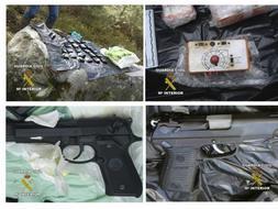 Combo fotográfico de parte del material encontrado en los dos escondites de la organización terrorista GRAPO que ha localizado la Guardia Civil en colaboración con la Policía Nacional francesa en un bosque próximo a la localidad de Maisse, al sur de París. / Efe