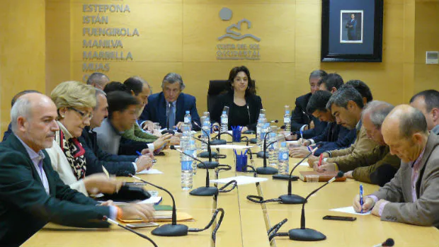 Margarita del Cid, presidenta de la Mancomunidad, en la reunión con los alcaldes