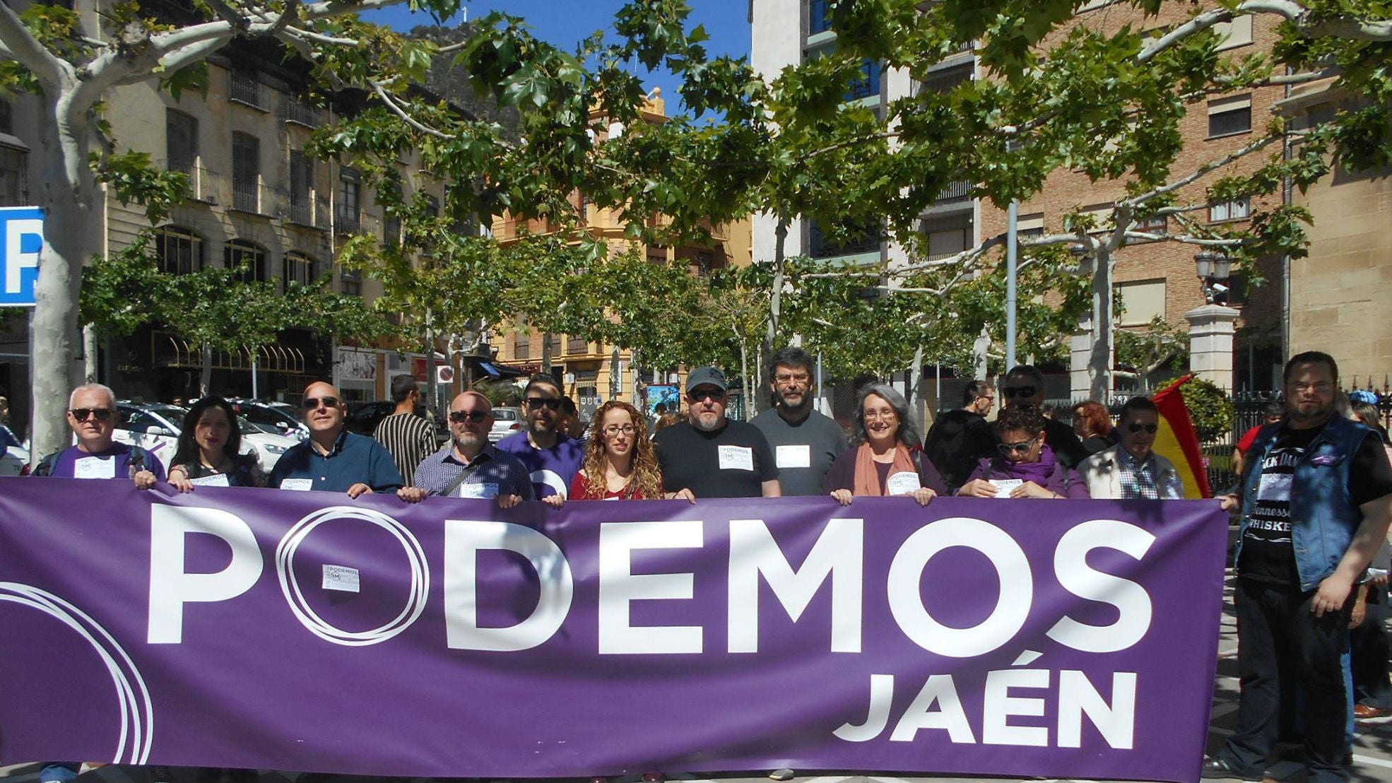 Trinidad Ortega, en una concentración de militantes de Podemos en Jaén.