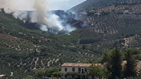 Un incendio forestal en Los Villares obliga a desalojar viviendas y un restaurante