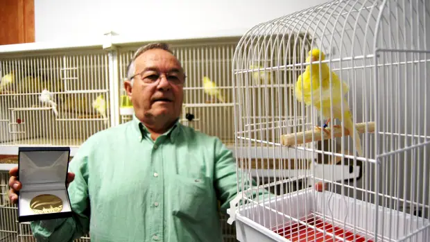 Joaquín Triguero con el ejemplar que ha sido calificado como el mejor canario de España