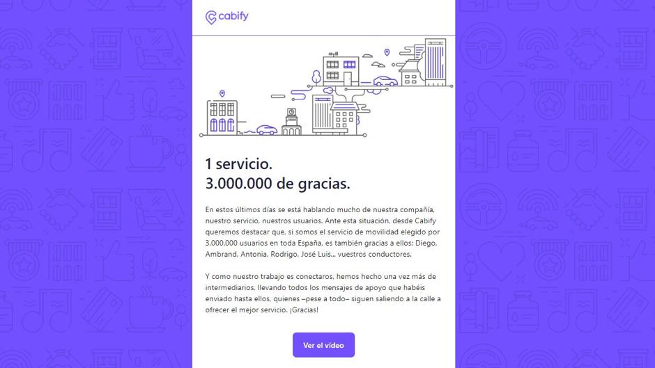 El vídeo en el que Cabify agradece el «esfuerzo y compromiso» de sus conductores