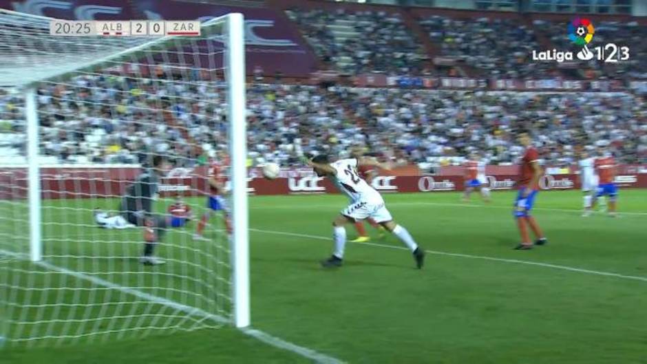 Gol de Diogo Verdasca (p.p.) (2-0) en el Albacete 2-2 Zaragoza