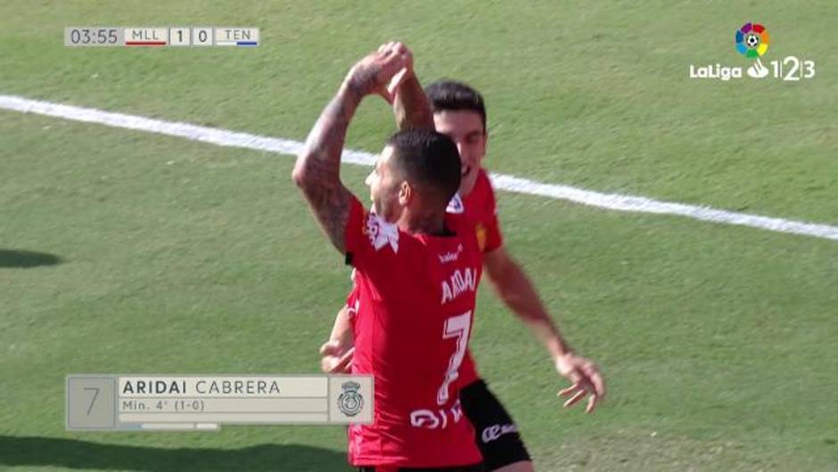 Gol de Ariday Cabrera Suárez (1-0) en el Mallorca 4-1 Tenerife