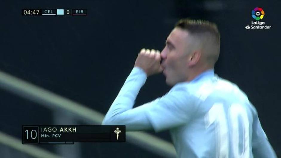 Gol de Iago Aspas (1-0) en el Celta de Vigo 4-0 Eibar