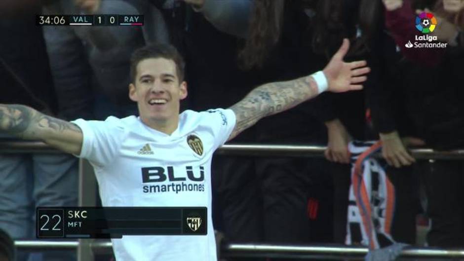 Gol de Santi Mina (1-0) en el Valencia 3- 0 Rayo Vallecano