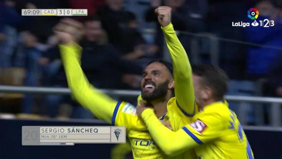 Gol de Sergio Sánchez (3-0) en el Cádiz 4-1 Las Palmas